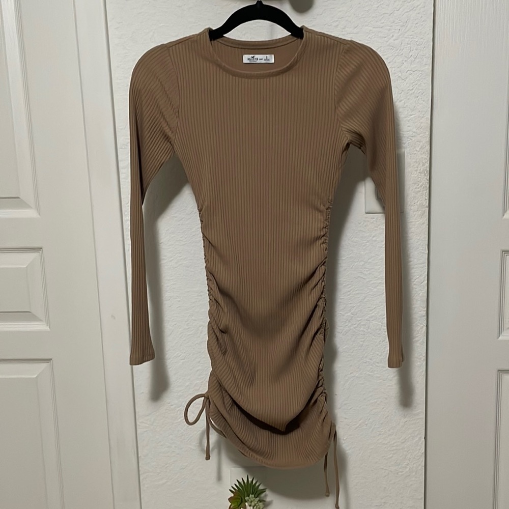 Hollister Beige long sleeve body-con dress in Size S